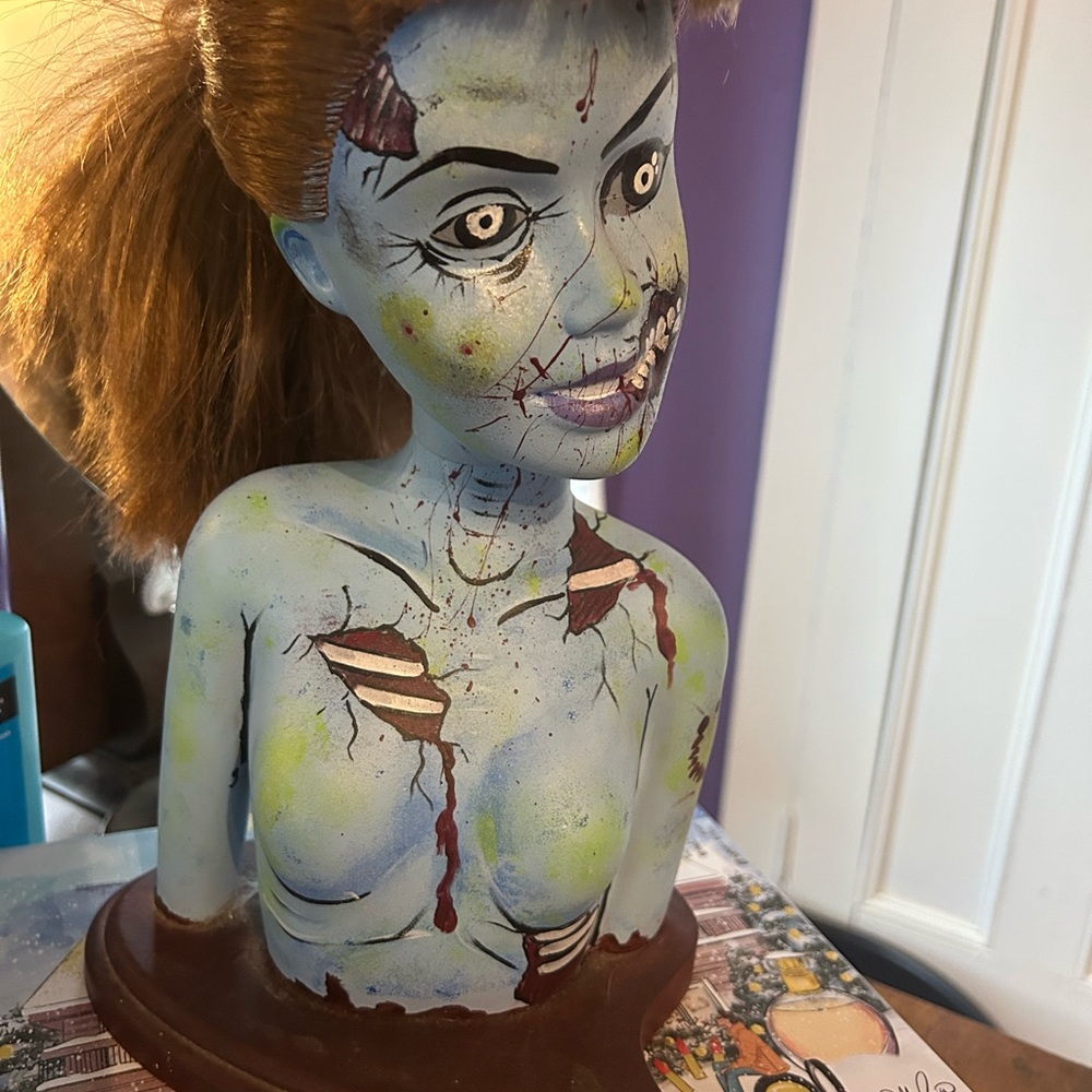 Zombie Bust Figurine with Brown Hair